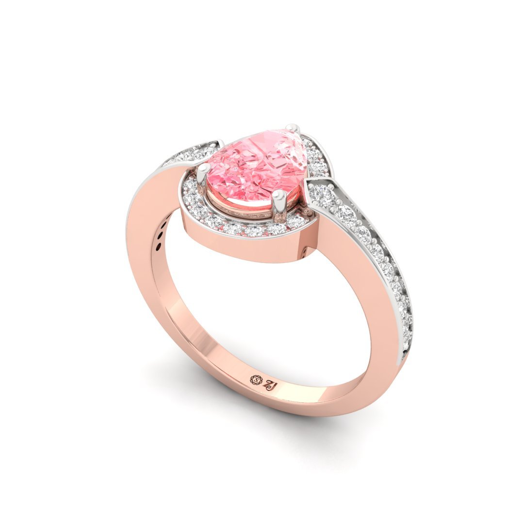 Pink Pear Cut Diamond Halo Ring | Lab Grown Diamond | Silver | 10K | 14K | 18K - View 2