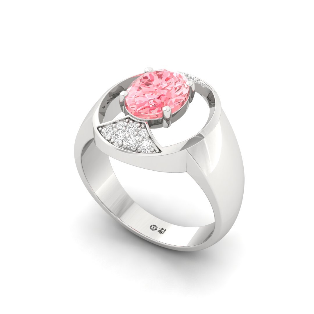 Oval Pink Diamond Statement Ring | Lab Grown Diamond | Silver | 10K | 14K | 18K - View 2