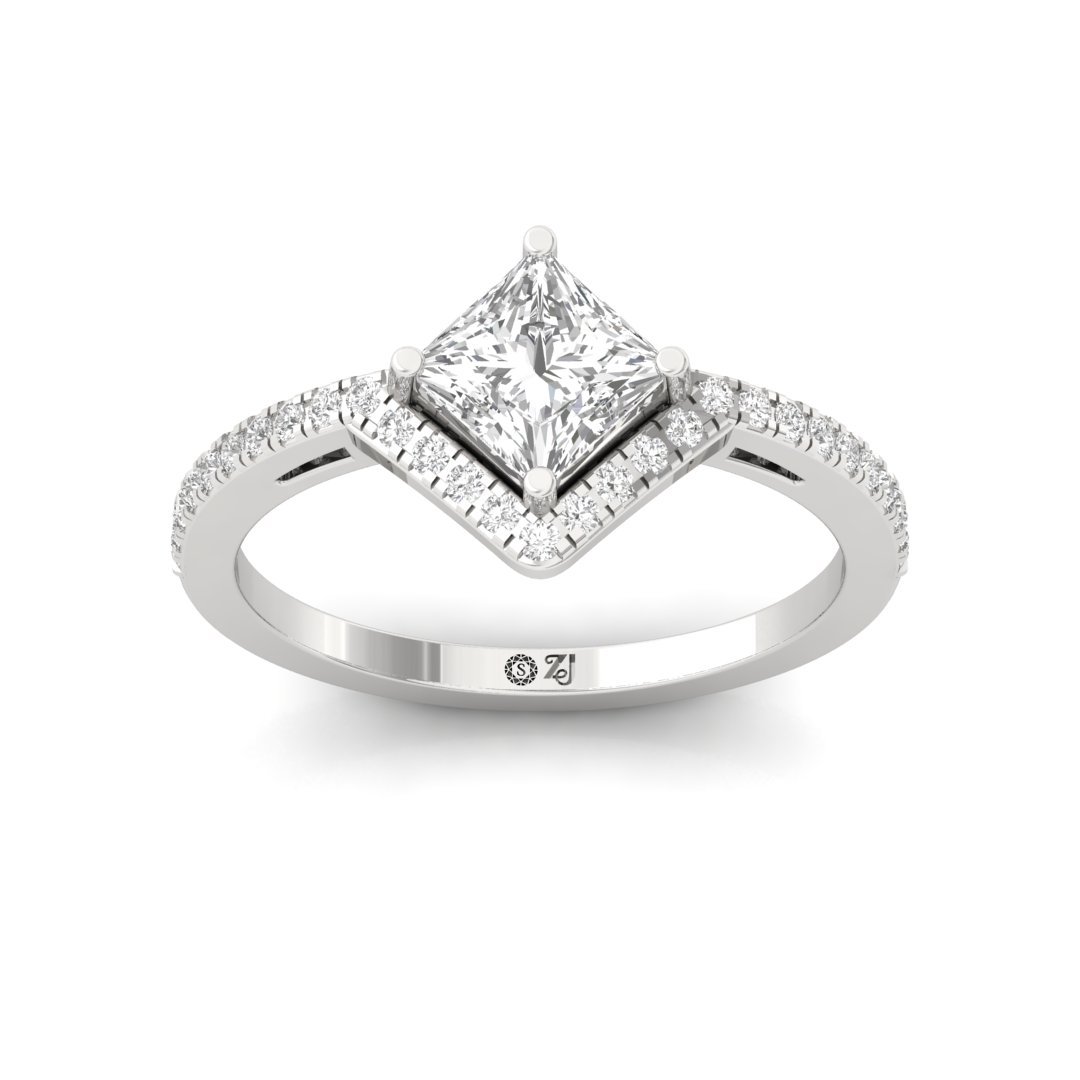 Princess Cut Halo Engagement Ring | Lab Grown Diamond | Silver | 10K | 14K | 18K - Main View