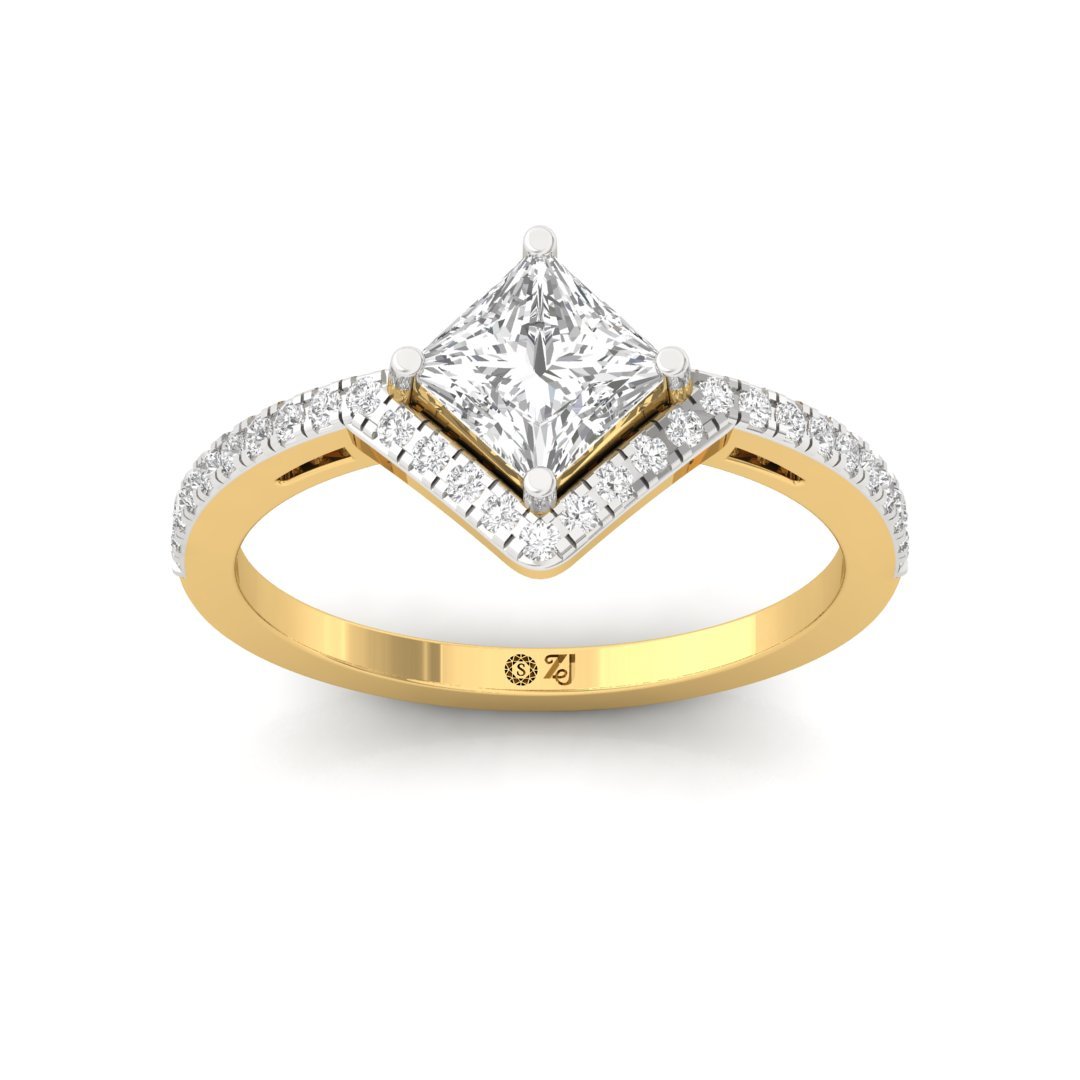 Princess Cut Halo Engagement Ring | Lab Grown Diamond | Silver | 10K | 14K | 18K - Gold Main View
