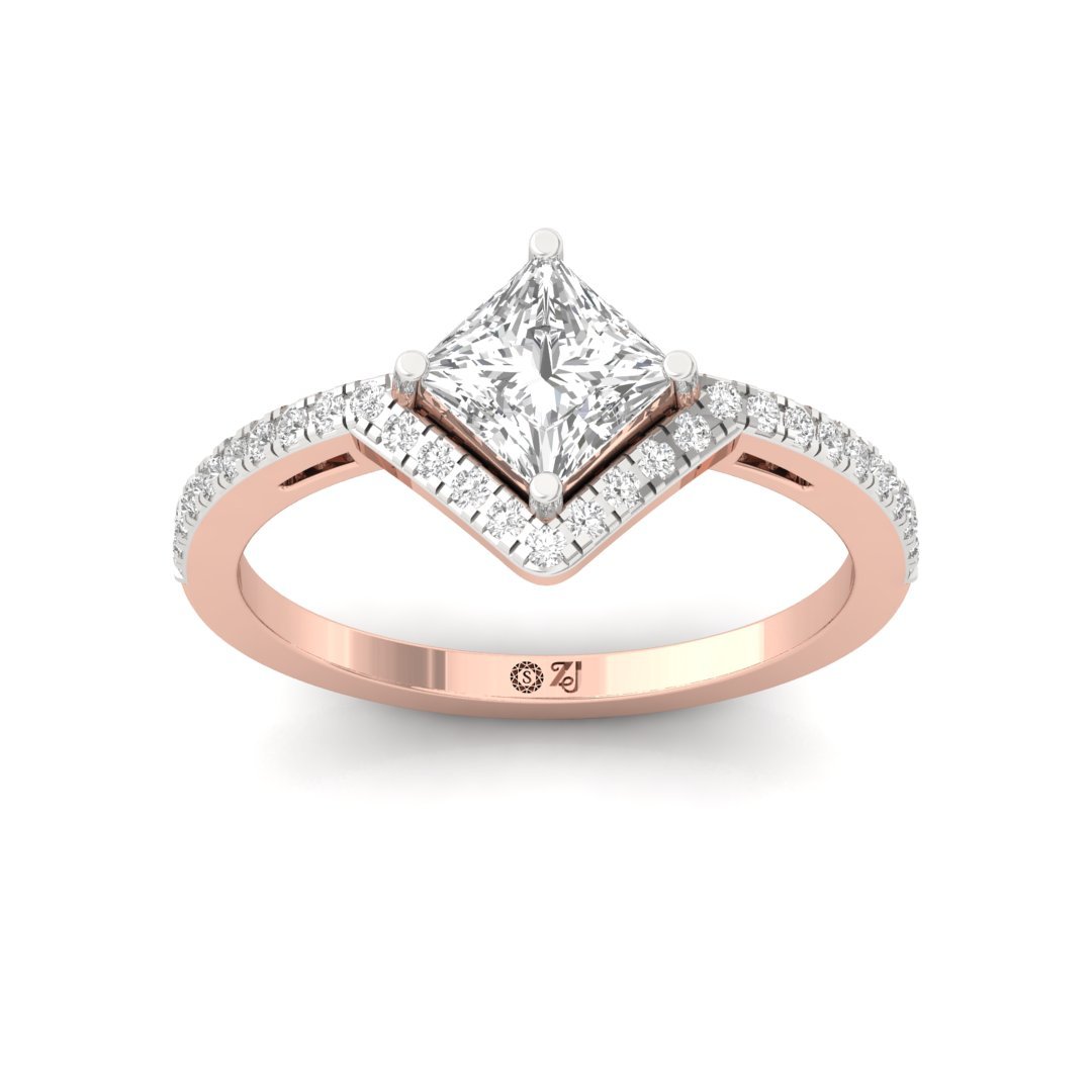 Princess Cut Halo Engagement Ring | Lab Grown Diamond | Silver | 10K | 14K | 18K - Rose Gold Main View
