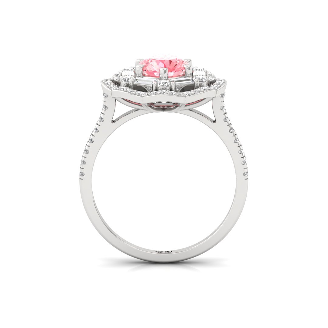 Pink Round Floral Halo Engagement Ring | Lab Grown Diamonds | Silver | 10K | 14K | 18K - View 3