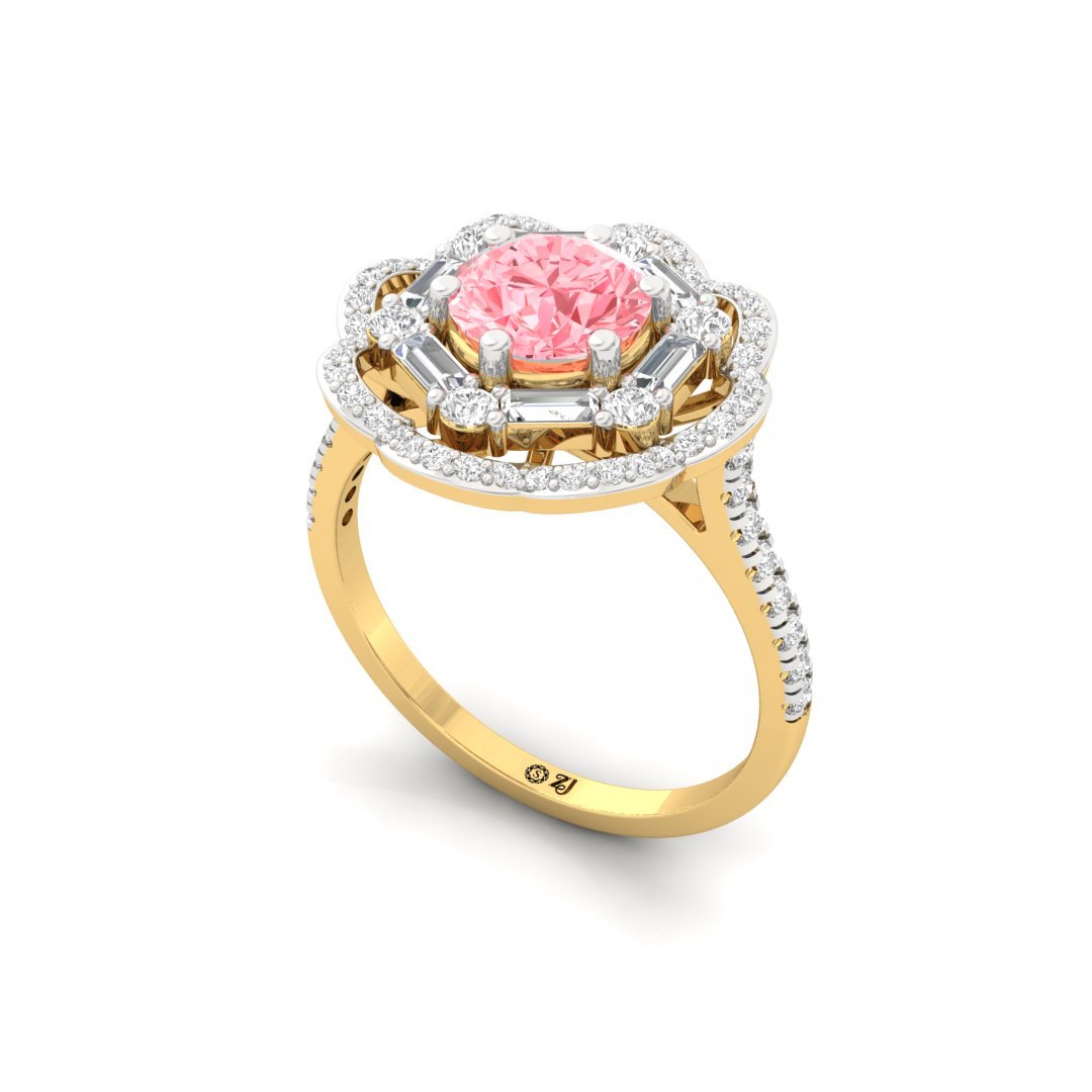 Pink Round Floral Halo Engagement Ring | Lab Grown Diamonds | Silver | 10K | 14K | 18K - View 2