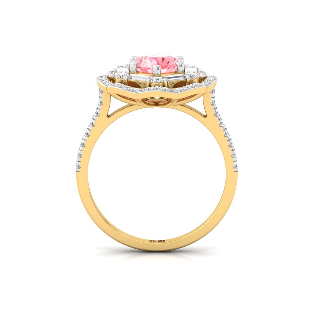 Pink Round Floral Halo Engagement Ring | Lab Grown Diamonds | Silver | 10K | 14K | 18K - View 3