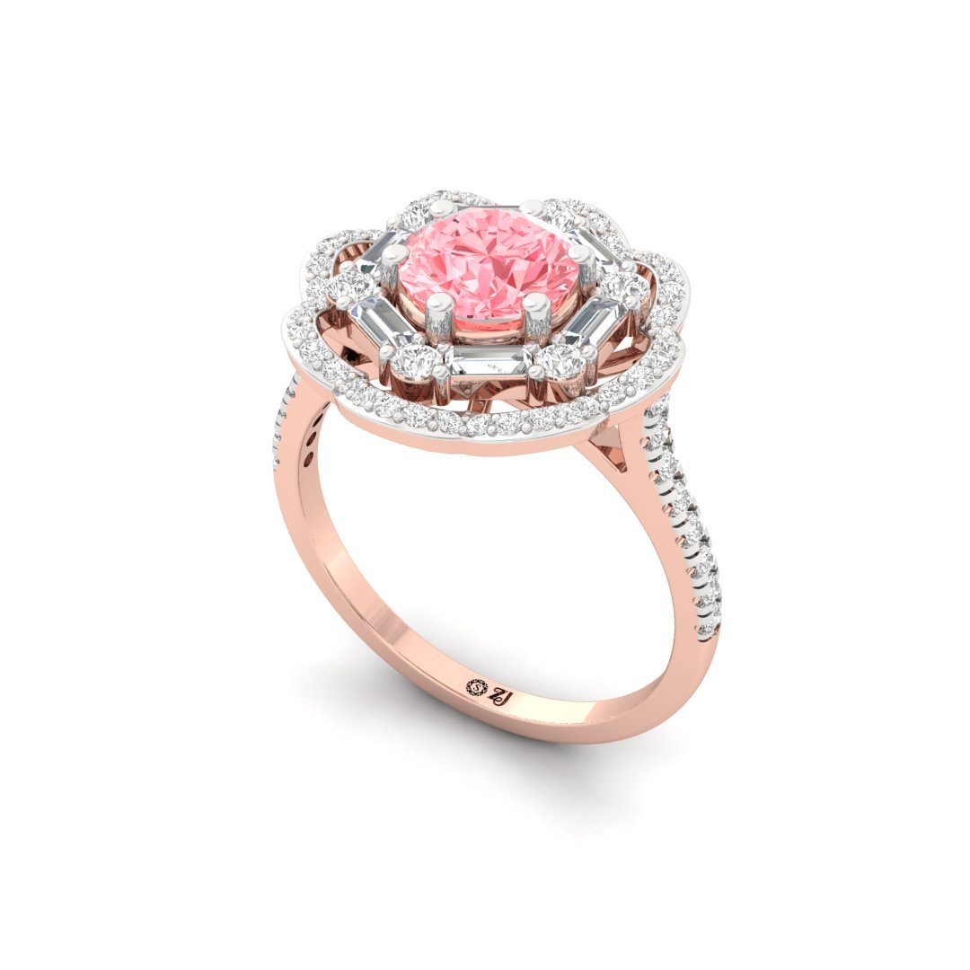 Pink Round Floral Halo Engagement Ring | Lab Grown Diamonds | Silver | 10K | 14K | 18K - View 2
