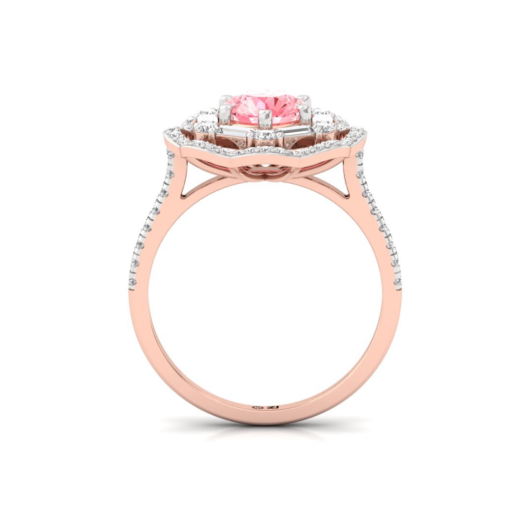 Pink Round Floral Halo Engagement Ring | Lab Grown Diamonds | Silver | 10K | 14K | 18K - View 3