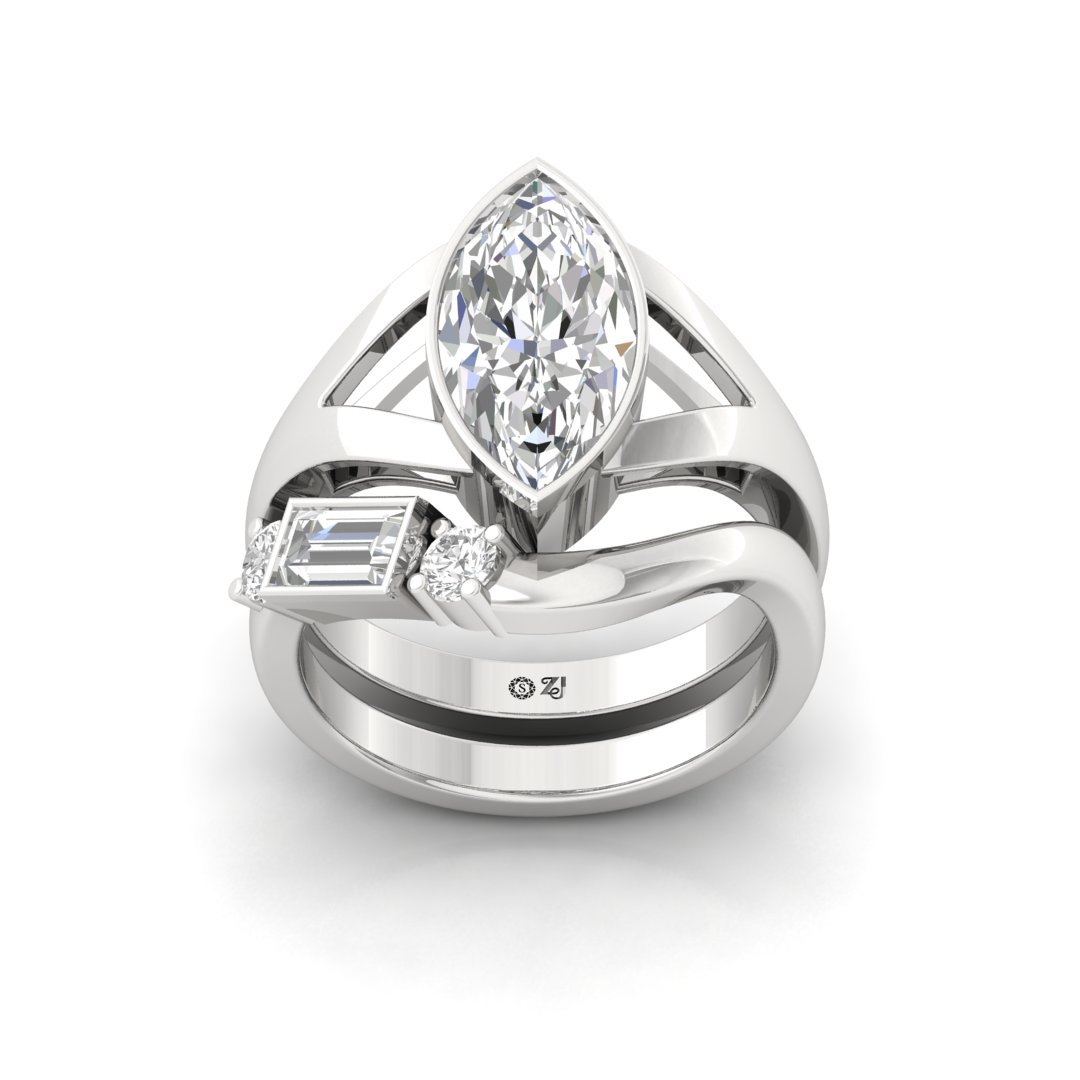 Marquise Cut Statement Ring | Lab Grown Diamond Cocktail Ring | Silver | 10K | 14K | 18K - Main View