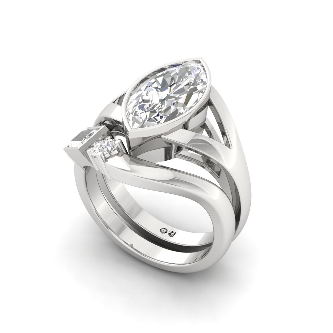 Marquise Cut Statement Ring | Lab Grown Diamond Cocktail Ring | Silver | 10K | 14K | 18K - View 2