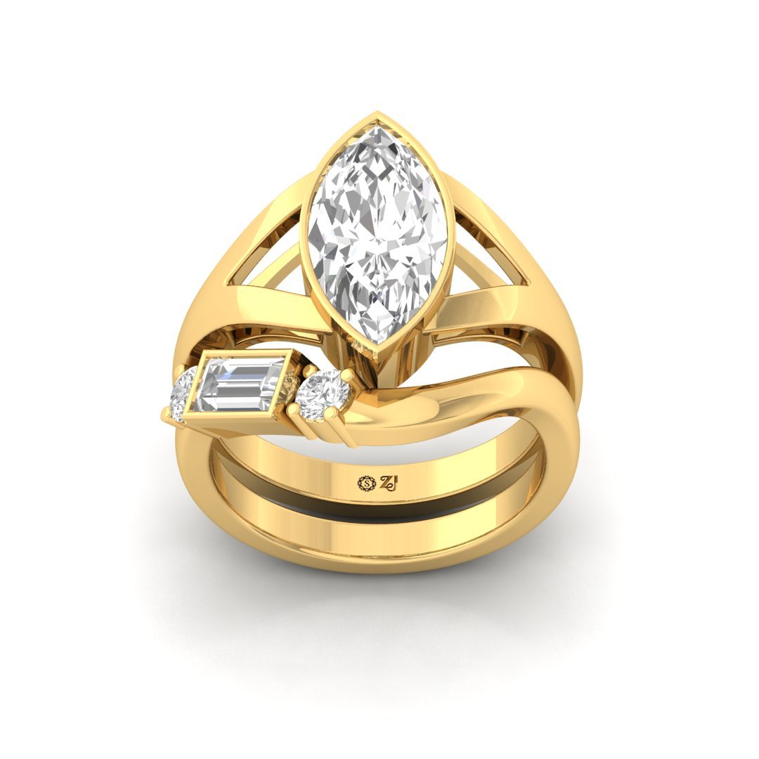 Marquise Cut Statement Ring | Lab Grown Diamond Cocktail Ring | Silver | 10K | 14K | 18K - Gold Main View