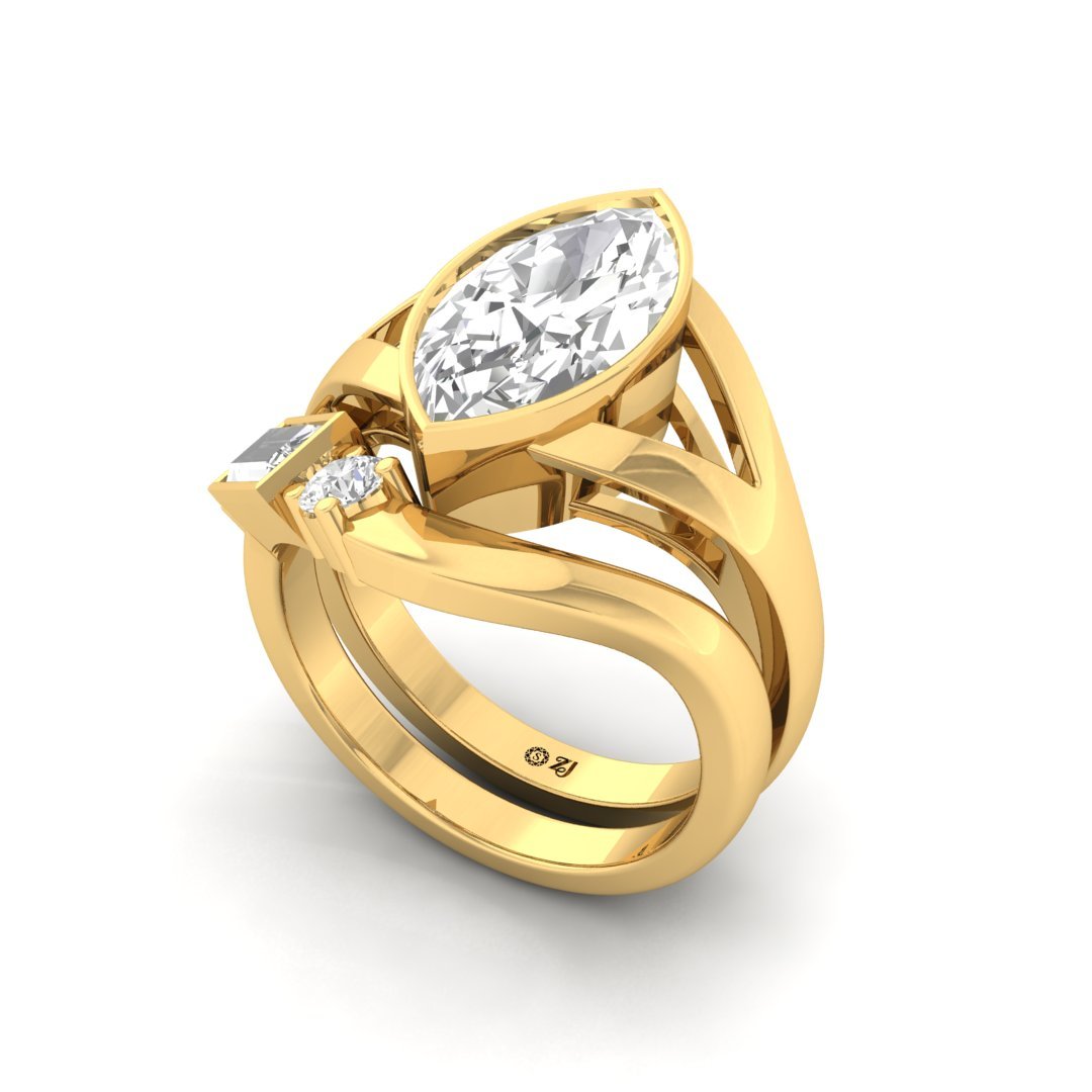 Marquise Cut Statement Ring | Lab Grown Diamond Cocktail Ring | Silver | 10K | 14K | 18K - View 2