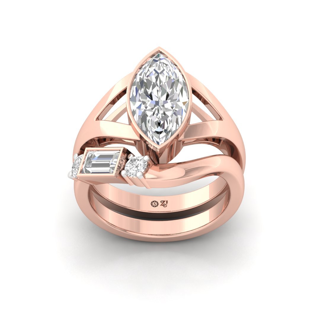 Marquise Cut Statement Ring | Lab Grown Diamond Cocktail Ring | Silver | 10K | 14K | 18K - Rose Gold Main View