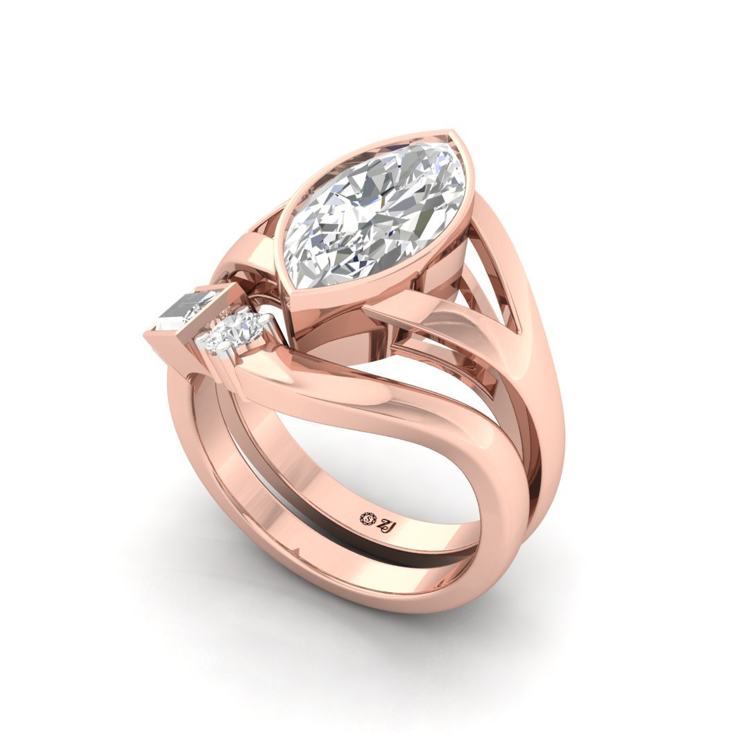 Marquise Cut Statement Ring | Lab Grown Diamond Cocktail Ring | Silver | 10K | 14K | 18K - View 2