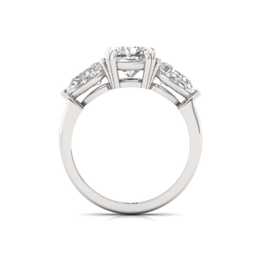 Three-Stone Cushion & Pear Cut Diamond Engagement Ring | Lab Grown Diamond | Silver | 10K | 14K | 18K - View 3