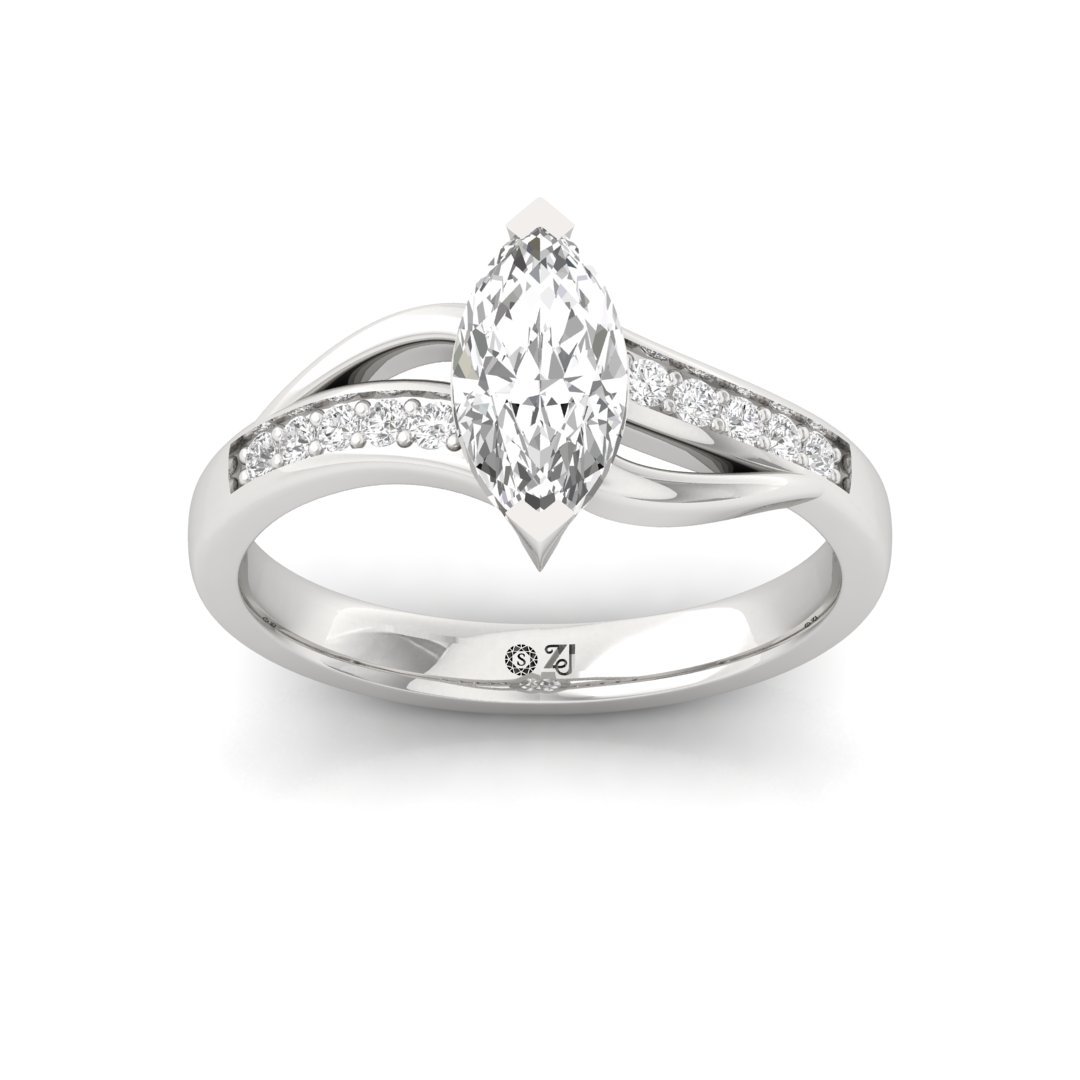 Marquise Cut Diamond Engagement Ring with Split Shank | Lab Grown Diamond | Silver | 10K | 14K | 18K - Main View
