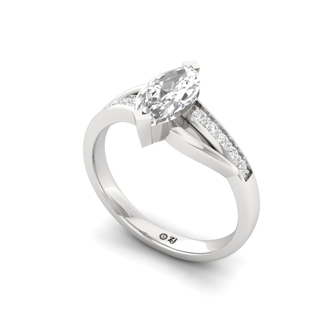 Marquise Cut Diamond Engagement Ring with Split Shank | Lab Grown Diamond | Silver | 10K | 14K | 18K - View 2