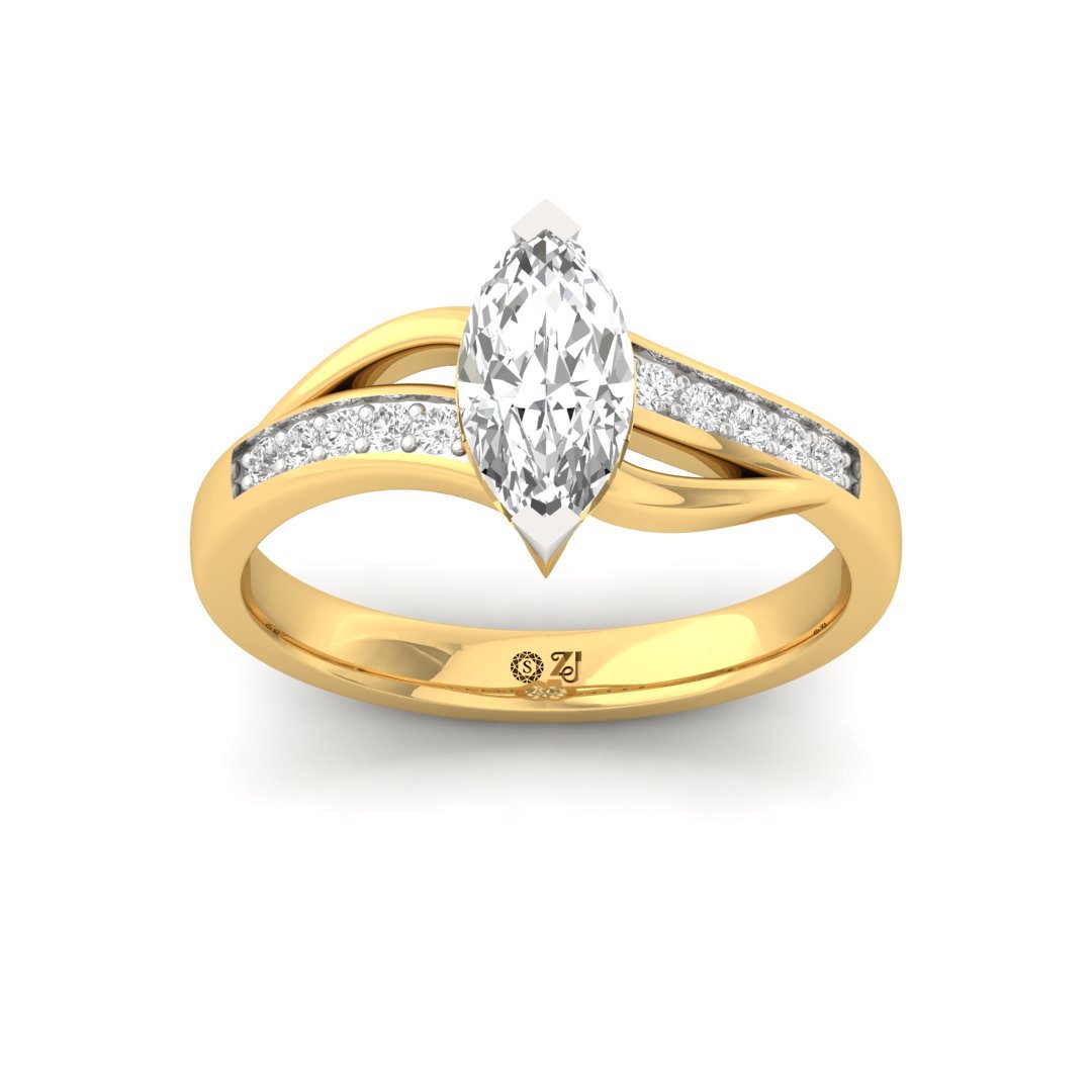 Marquise Cut Diamond Engagement Ring with Split Shank | Lab Grown Diamond | Silver | 10K | 14K | 18K - Gold Main View