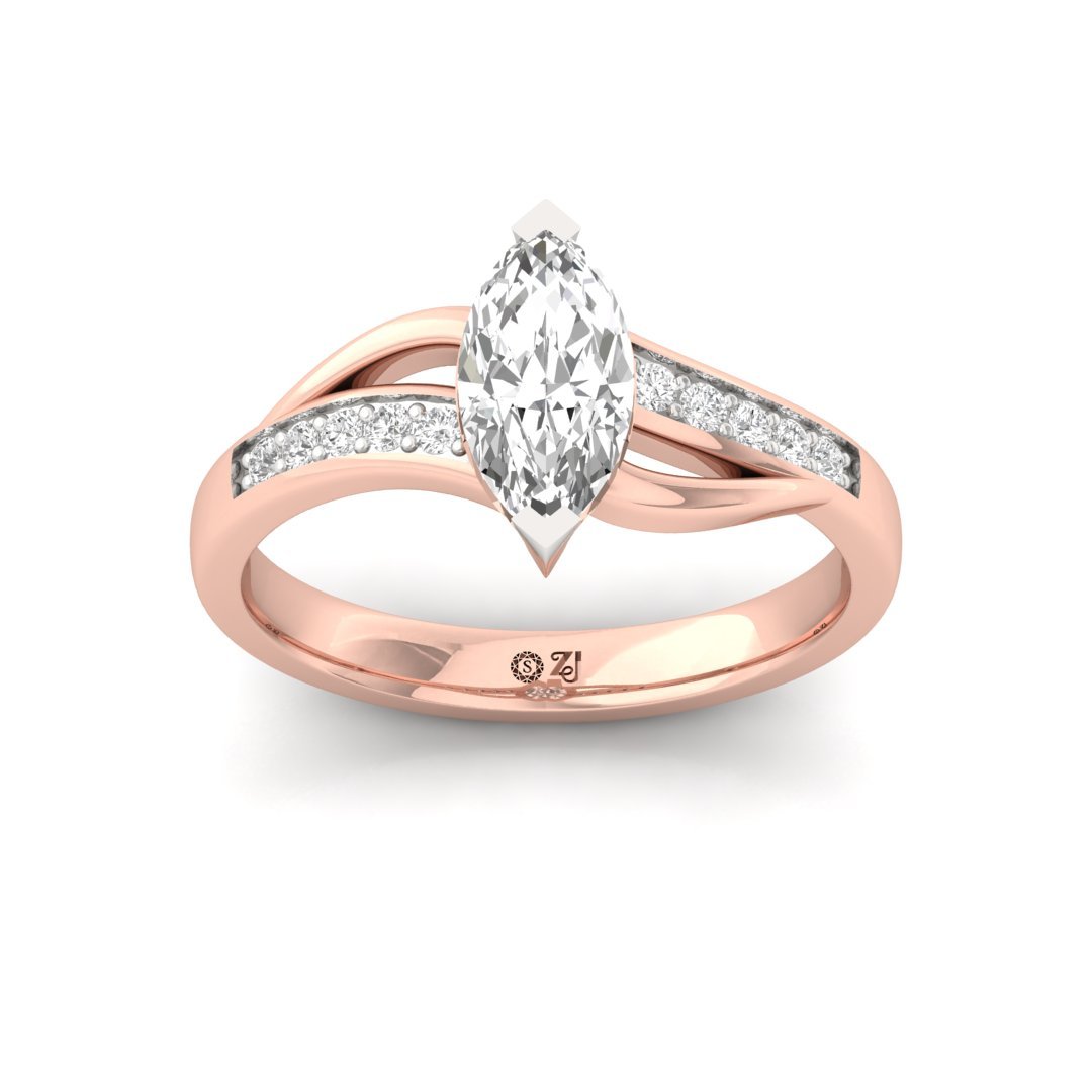 Marquise Cut Diamond Engagement Ring with Split Shank | Lab Grown Diamond | Silver | 10K | 14K | 18K - Rose Gold Main View