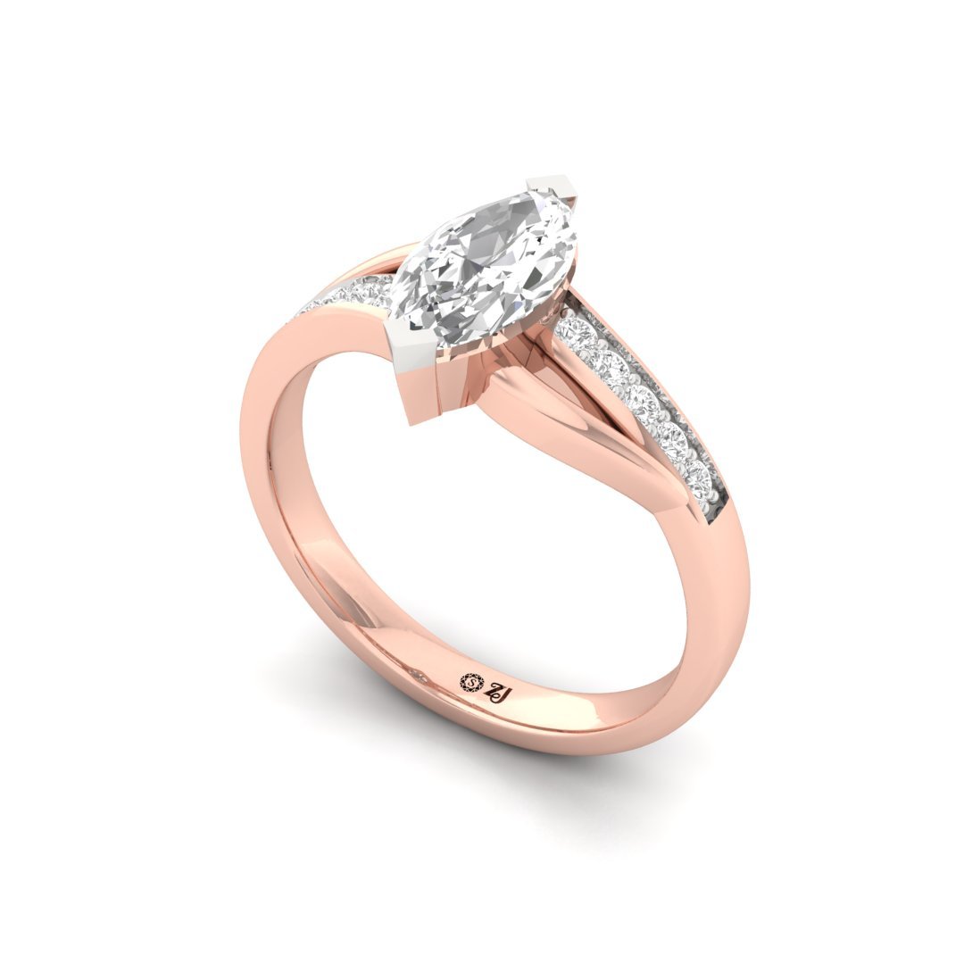 Marquise Cut Diamond Engagement Ring with Split Shank | Lab Grown Diamond | Silver | 10K | 14K | 18K - View 2