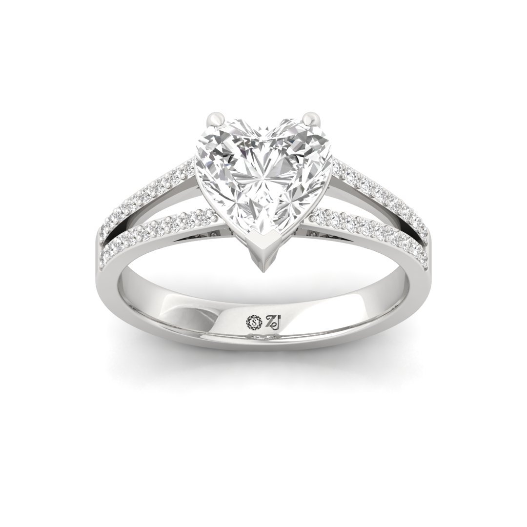 Heart Cut Diamond Engagement Ring with Split Shank | Lab Grown Diamond | Silver | 10K | 14K | 18K - Main View