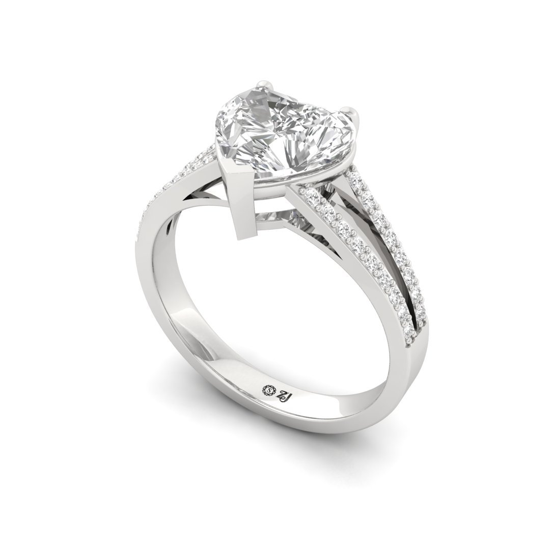 Heart Cut Diamond Engagement Ring with Split Shank | Lab Grown Diamond | Silver | 10K | 14K | 18K - View 2