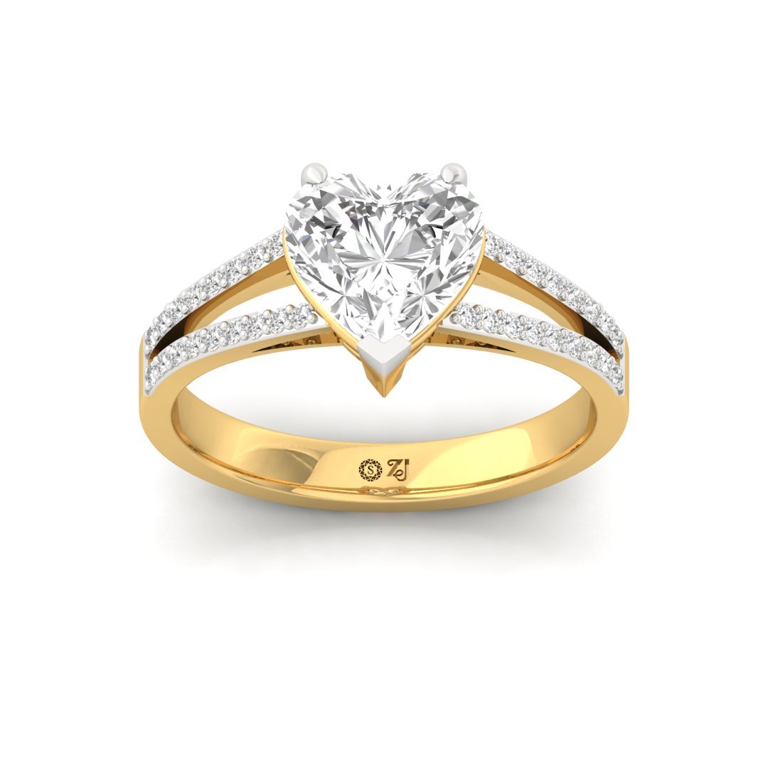 Heart Cut Diamond Engagement Ring with Split Shank | Lab Grown Diamond | Silver | 10K | 14K | 18K - Gold Main View