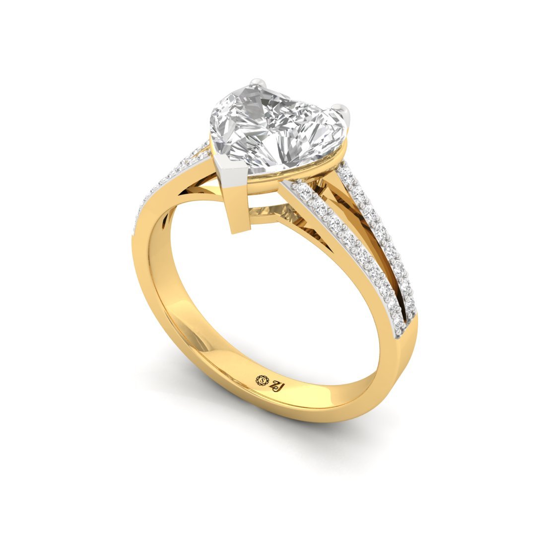Heart Cut Diamond Engagement Ring with Split Shank | Lab Grown Diamond | Silver | 10K | 14K | 18K - View 2