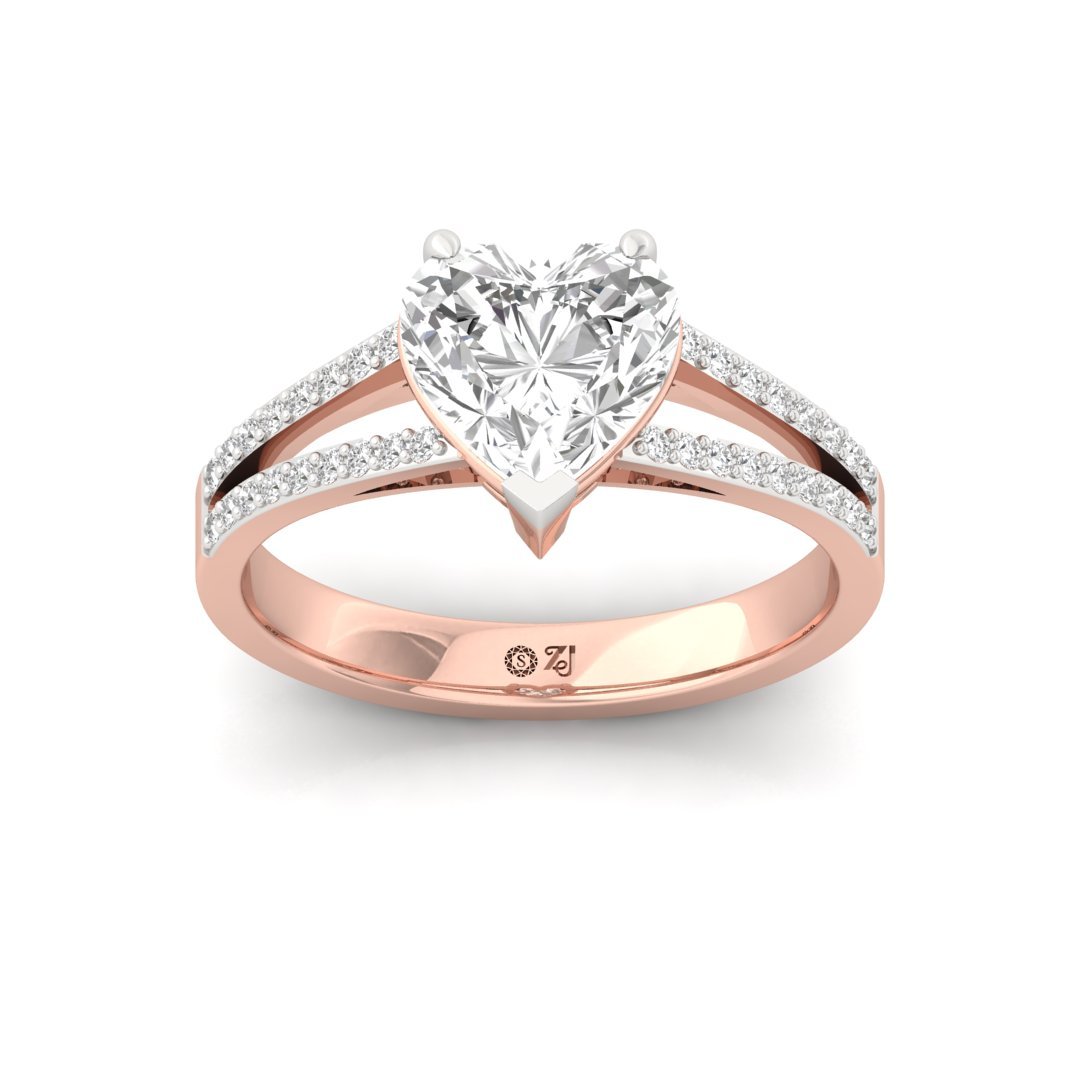 Heart Cut Diamond Engagement Ring with Split Shank | Lab Grown Diamond | Silver | 10K | 14K | 18K - Rose Gold Main View