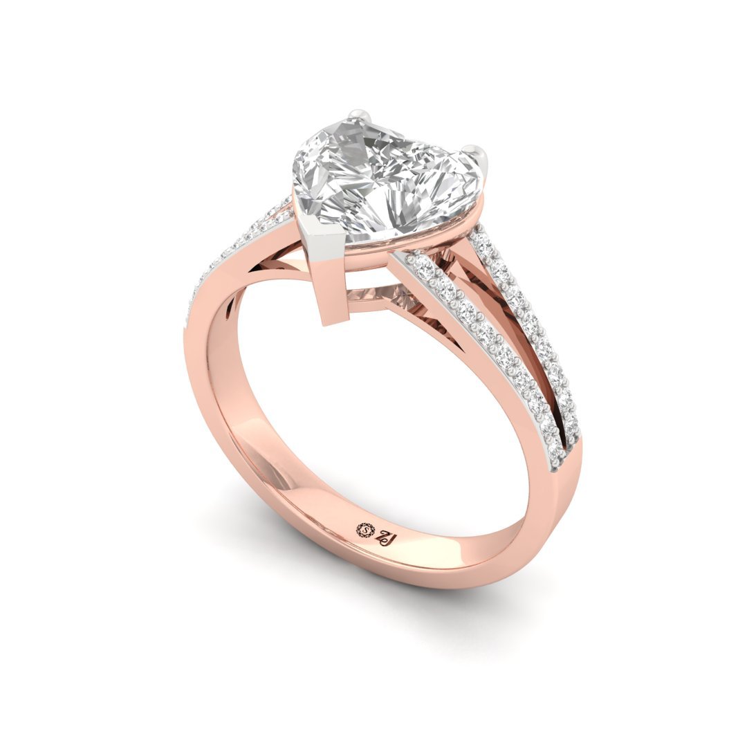 Heart Cut Diamond Engagement Ring with Split Shank | Lab Grown Diamond | Silver | 10K | 14K | 18K - View 2