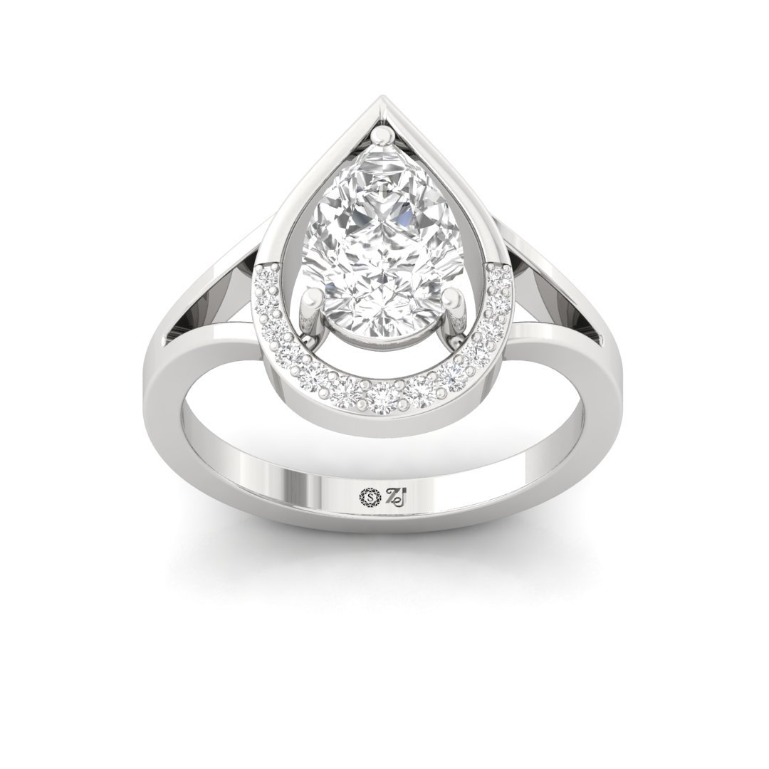 Pear Cut Diamond Engagement Ring with Halo | Lab Grown Diamond | Silver | 10K | 14K | 18K - Main View