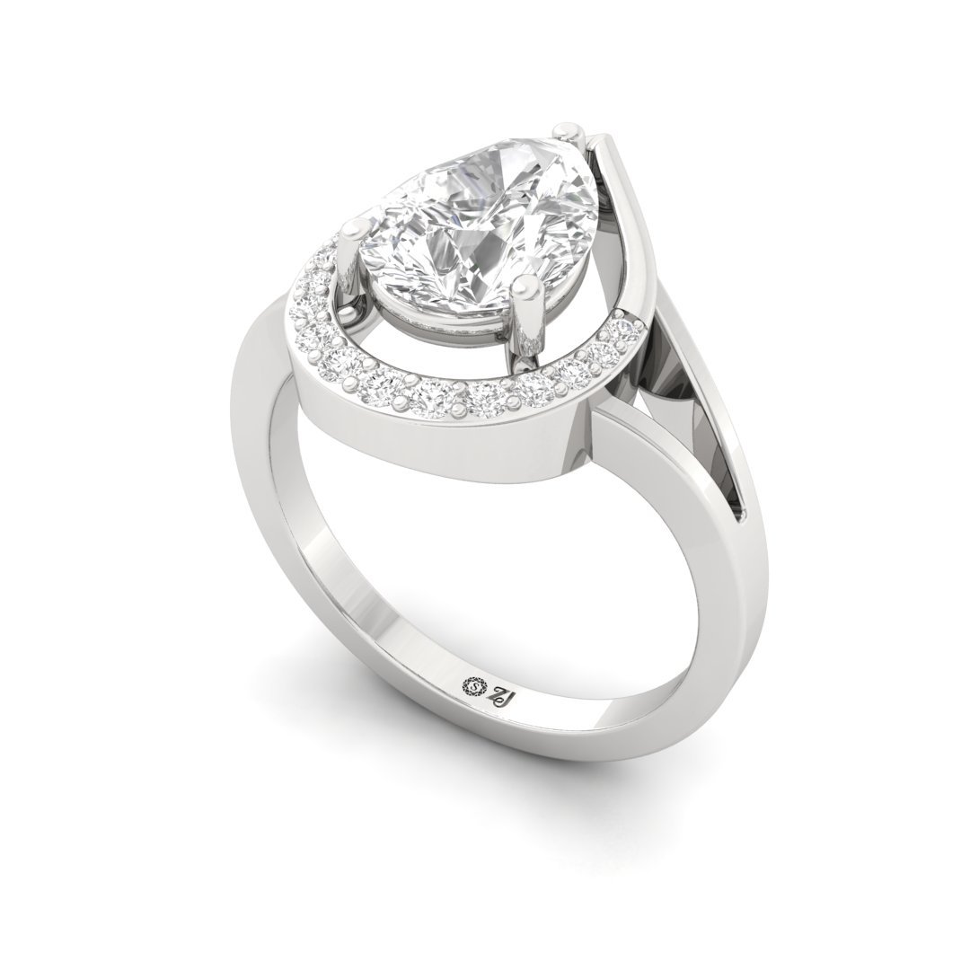 Pear Cut Diamond Engagement Ring with Halo | Lab Grown Diamond | Silver | 10K | 14K | 18K - View 2