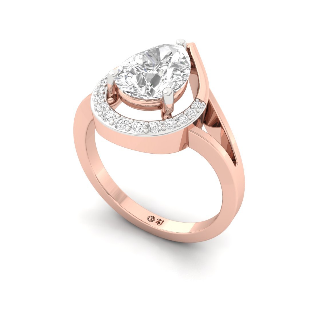 Pear Cut Diamond Engagement Ring with Halo | Lab Grown Diamond | Silver | 10K | 14K | 18K - View 2