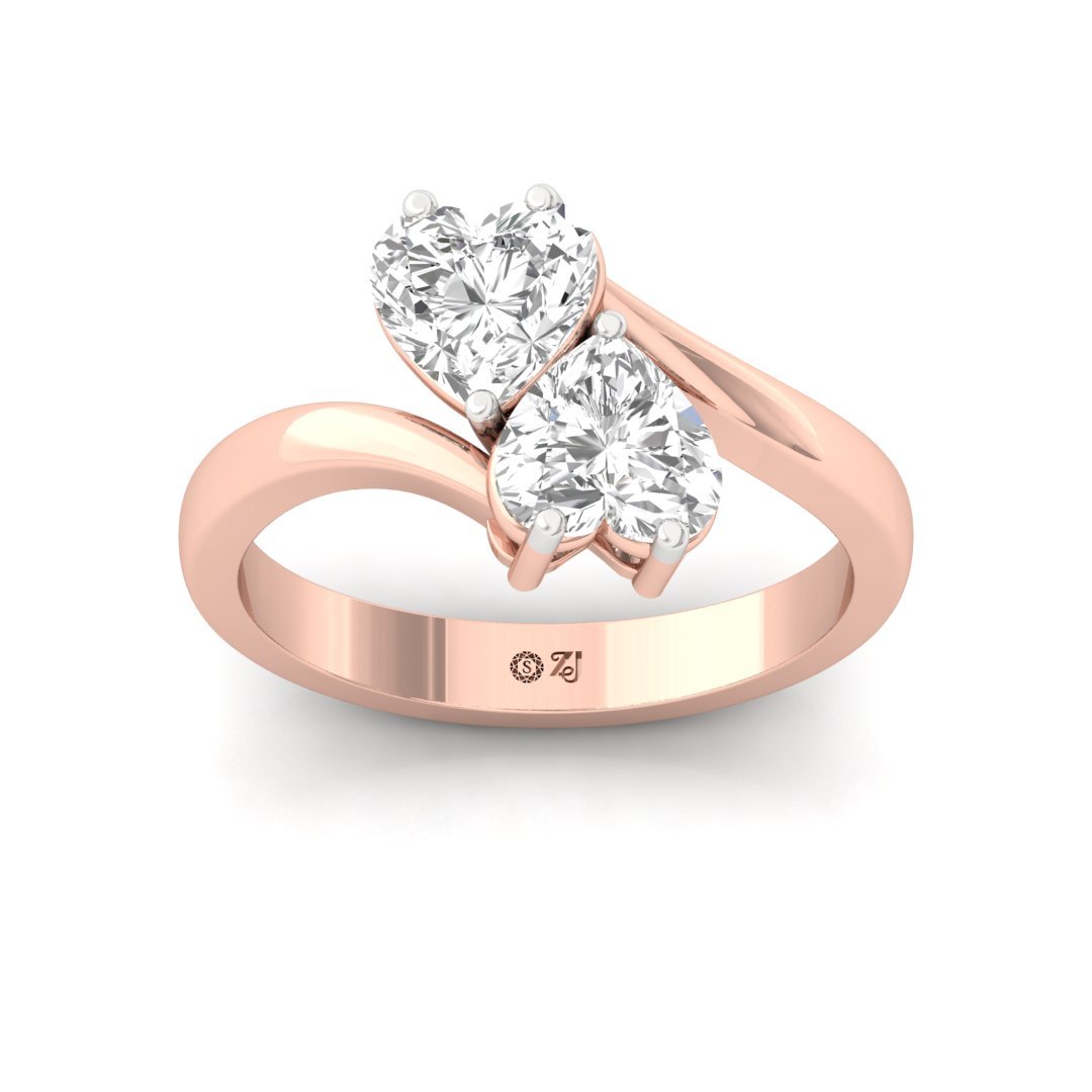 Double Heart Diamond Ring | Toi et Moi Style | Lab Grown Diamond | Silver | 10K | 14K | 18K - Rose Gold Main View