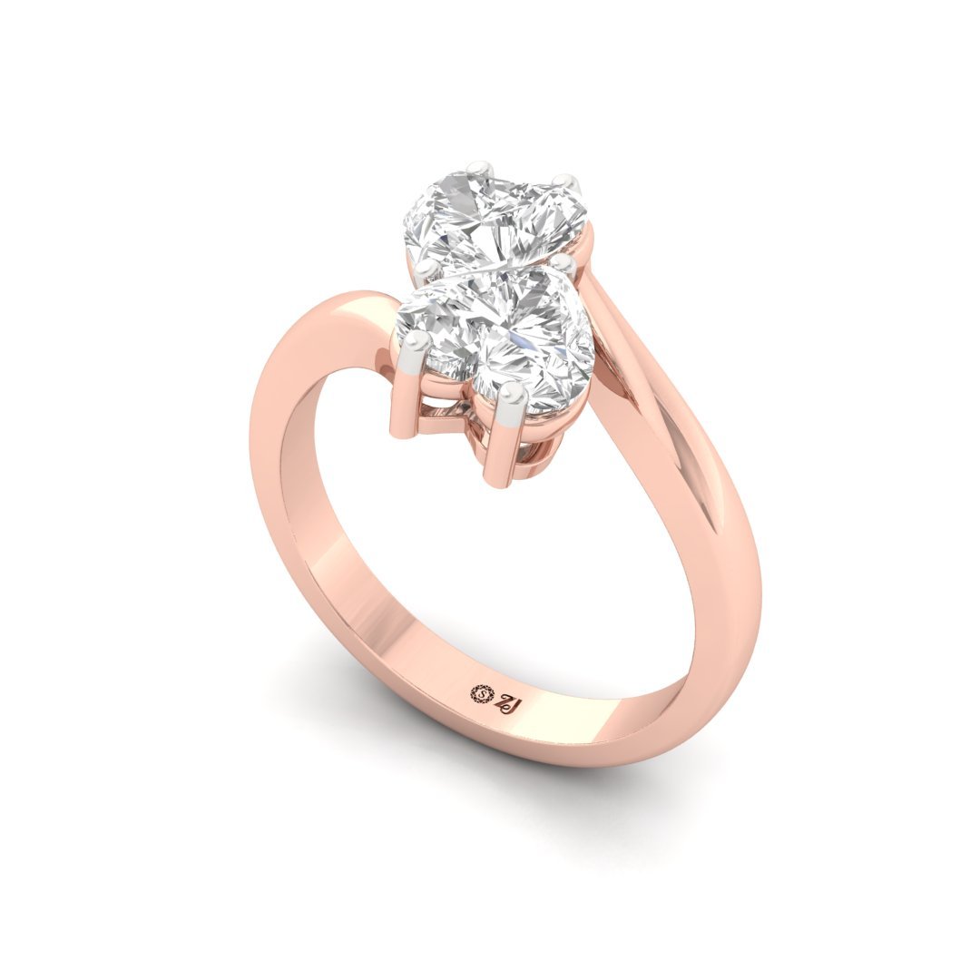 Double Heart Diamond Ring | Toi et Moi Style | Lab Grown Diamond | Silver | 10K | 14K | 18K - View 2