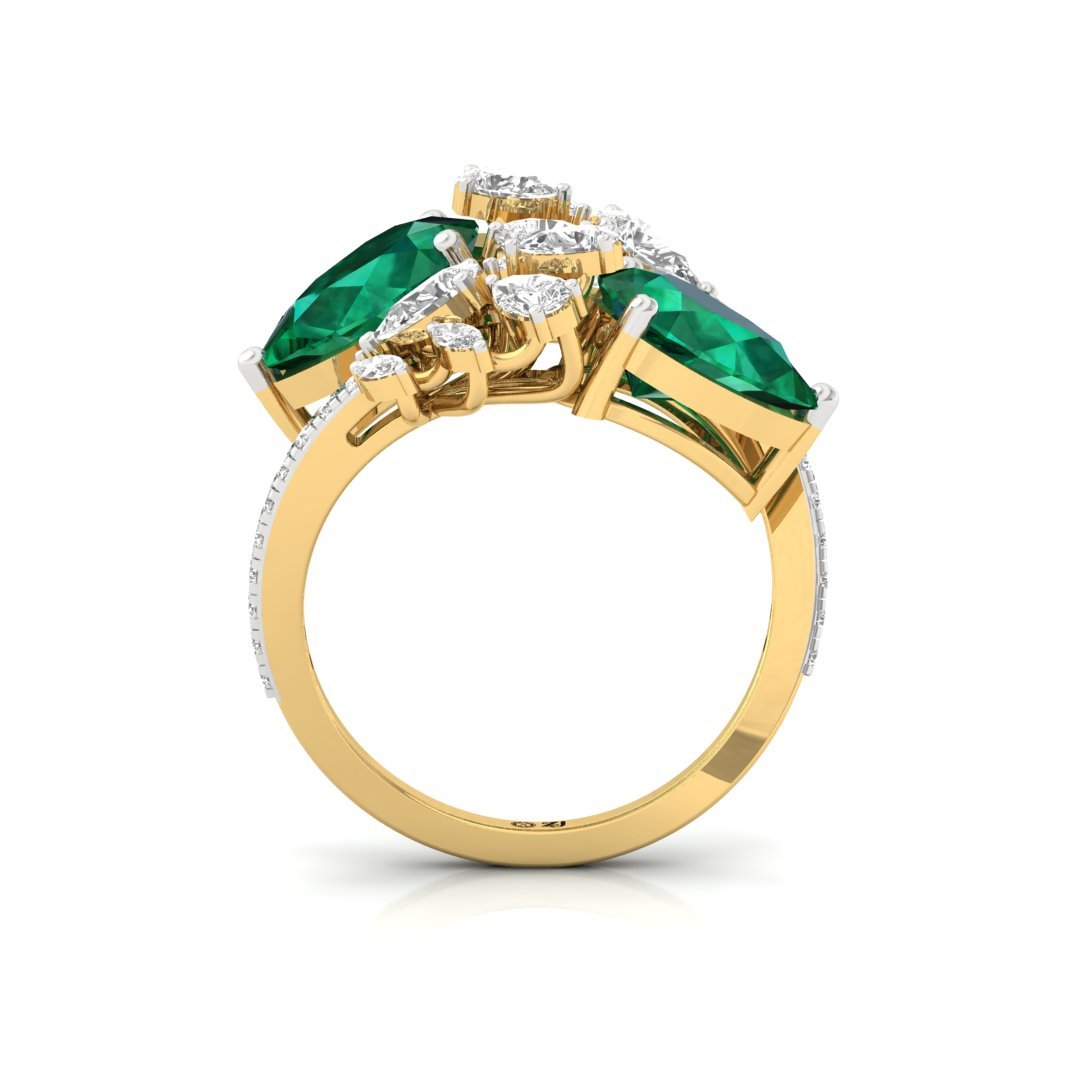 Emerald & Diamond Cocktail Ring | Double Pear Cut Emerald Ring | Lab Grown Diamonds | Silver | 10K | 14K | 18K - Gold Main View
