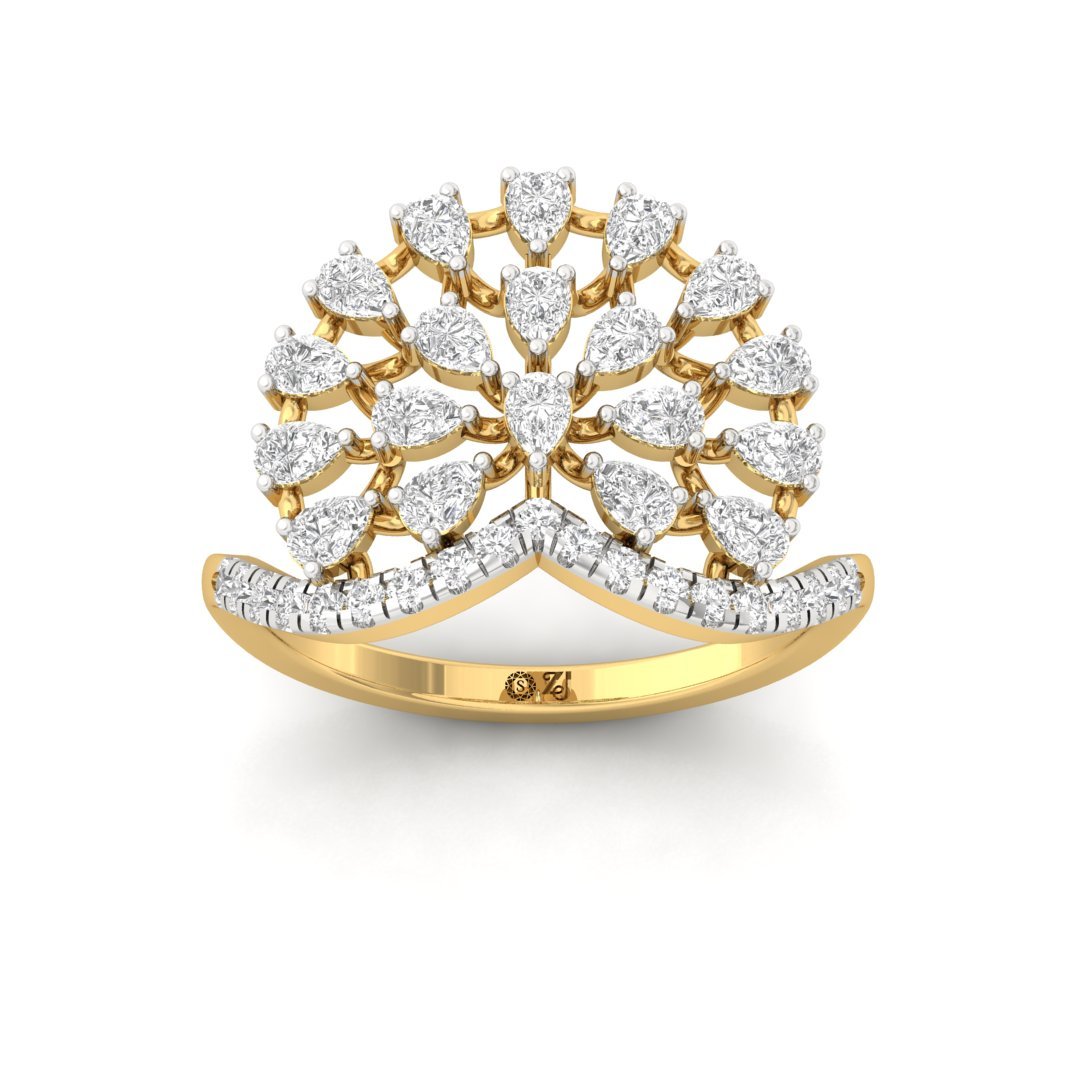 Diamond Cluster Statement Ring | Pear & Round Cut Lab-Grown Diamonds | Cocktail Ring | Silver | 10K | 14K | 18K - Gold Main View