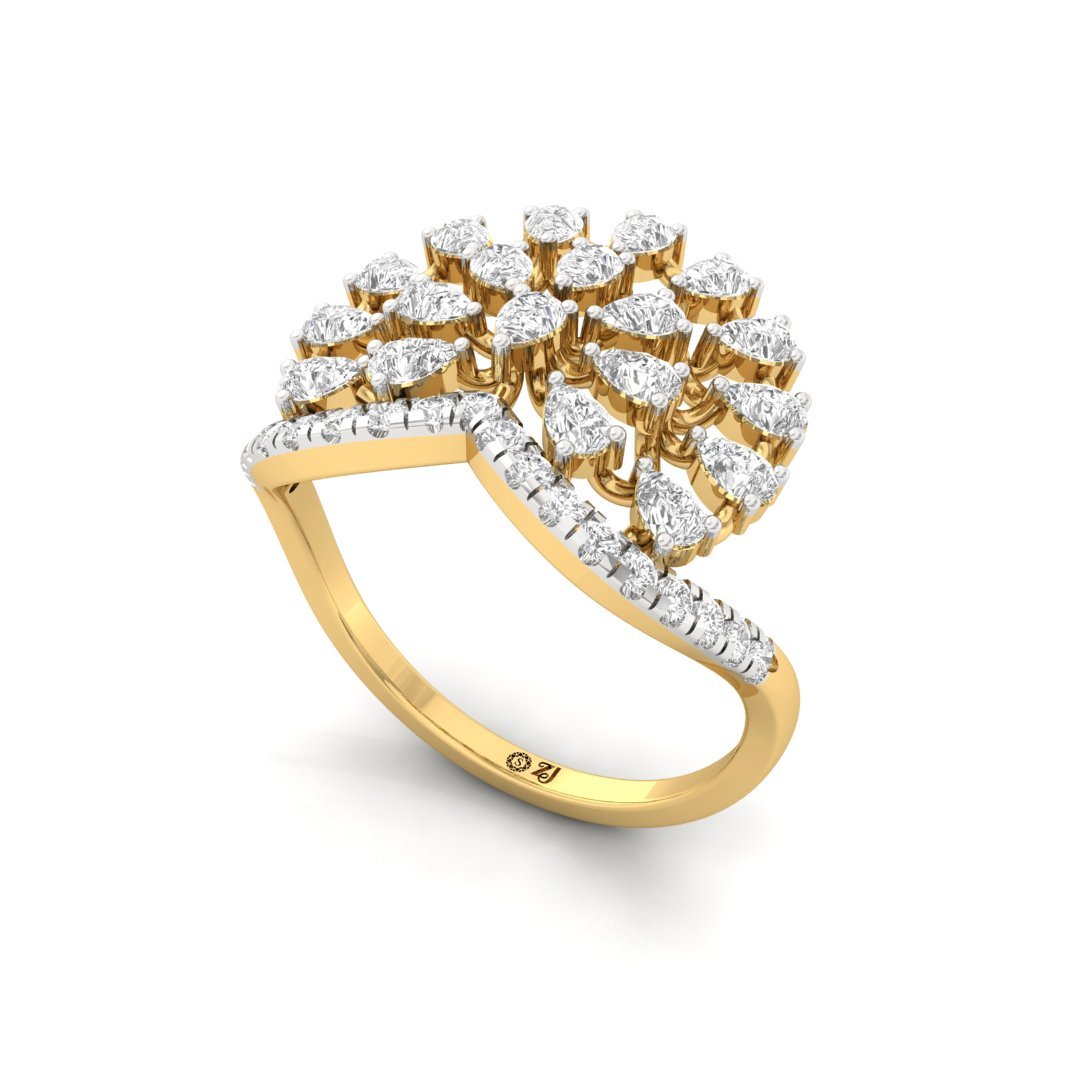 Diamond Cluster Statement Ring | Pear & Round Cut Lab-Grown Diamonds | Cocktail Ring | Silver | 10K | 14K | 18K - View 2