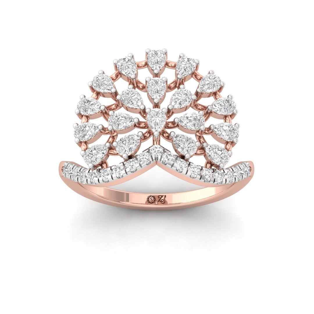 Diamond Cluster Statement Ring | Pear & Round Cut Lab-Grown Diamonds | Cocktail Ring | Silver | 10K | 14K | 18K - Rose Gold Main View