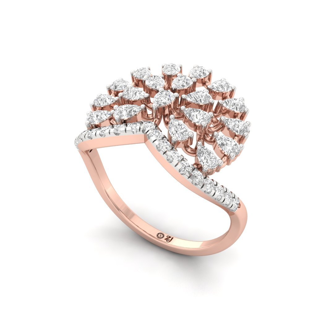 Diamond Cluster Statement Ring | Pear & Round Cut Lab-Grown Diamonds | Cocktail Ring | Silver | 10K | 14K | 18K - View 2