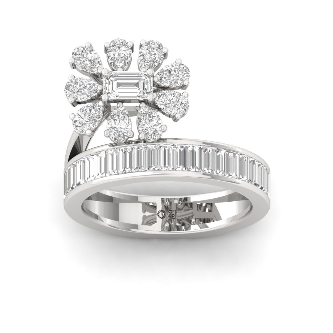 Diamond Baguette & Cluster Cocktail Ring | Pear, Emerald & Baguette Cut Lab-Grown Diamonds | Silver | 10K | 14K | 18K - Main View