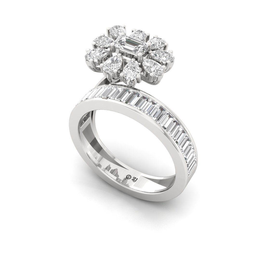 Diamond Baguette & Cluster Cocktail Ring | Pear, Emerald & Baguette Cut Lab-Grown Diamonds | Silver | 10K | 14K | 18K - View 2