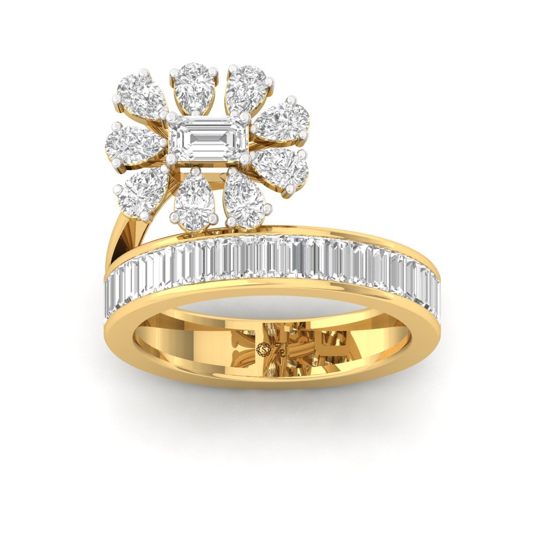 Diamond Baguette & Cluster Cocktail Ring | Pear, Emerald & Baguette Cut Lab-Grown Diamonds | Silver | 10K | 14K | 18K - Gold Main View