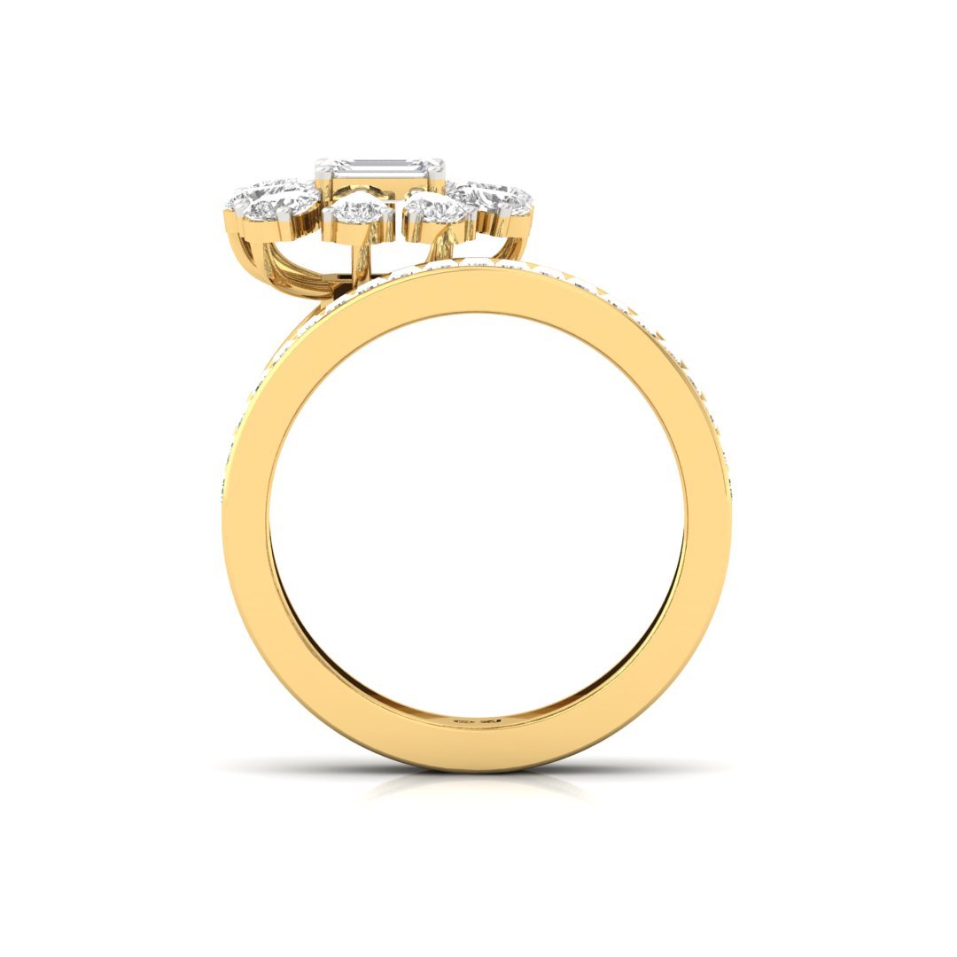 Diamond Baguette & Cluster Cocktail Ring | Pear, Emerald & Baguette Cut Lab-Grown Diamonds | Silver | 10K | 14K | 18K - View 3