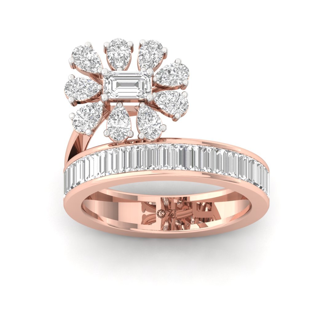 Diamond Baguette & Cluster Cocktail Ring | Pear, Emerald & Baguette Cut Lab-Grown Diamonds | Silver | 10K | 14K | 18K - Rose Gold Main View