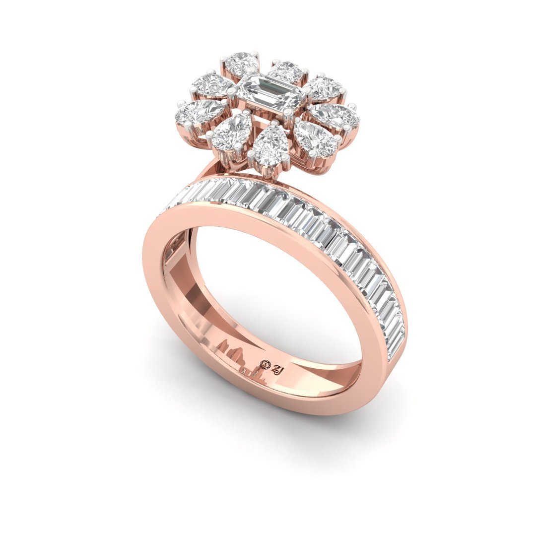 Diamond Baguette & Cluster Cocktail Ring | Pear, Emerald & Baguette Cut Lab-Grown Diamonds | Silver | 10K | 14K | 18K - View 2