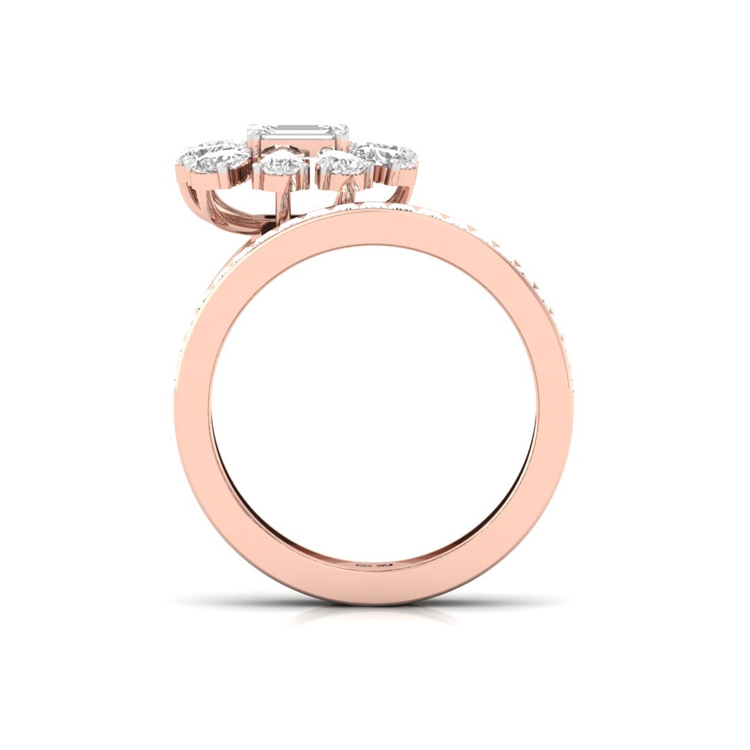 Diamond Baguette & Cluster Cocktail Ring | Pear, Emerald & Baguette Cut Lab-Grown Diamonds | Silver | 10K | 14K | 18K - View 3