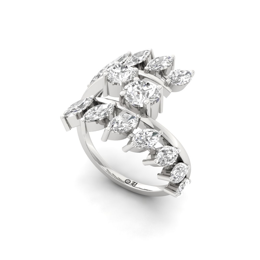 Diamond Wrap Cocktail Ring | Marquise & Round Cut Lab-Grown Diamonds | Silver | 10K | 14K | 18K - View 2
