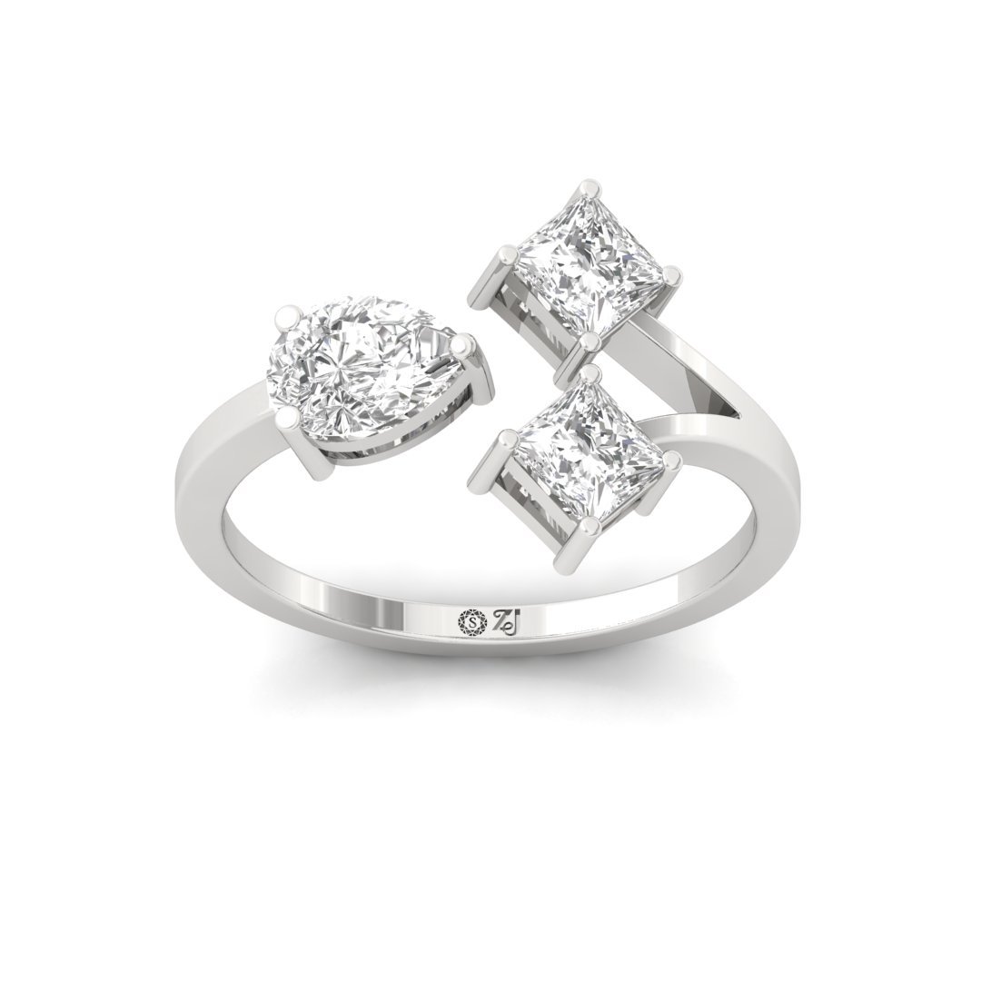 Three-Stone Diamond Ring | Pear & Princess Cut Lab-Grown Diamonds | Silver | 10K | 14K | 18K - Main View