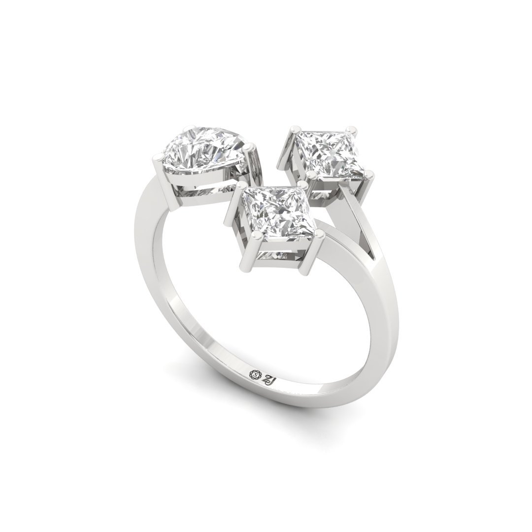 Three-Stone Diamond Ring | Pear & Princess Cut Lab-Grown Diamonds | Silver | 10K | 14K | 18K - View 2