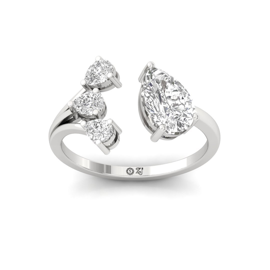 Pear-Cut Diamond Ring with Side Accents | Lab-Grown Diamonds | Silver | 10K | 14K | 18K - Main View