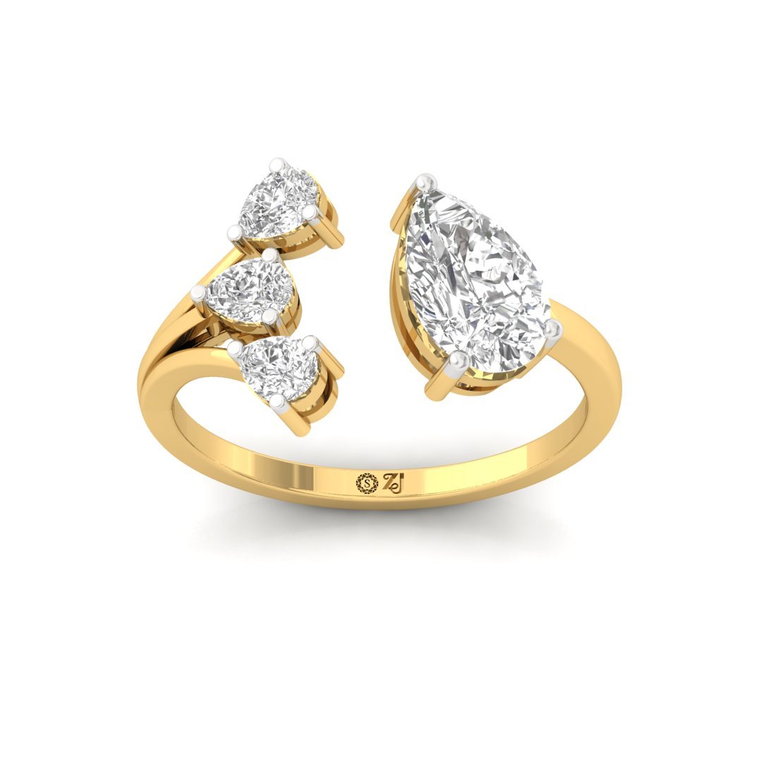 Pear-Cut Diamond Ring with Side Accents | Lab-Grown Diamonds | Silver | 10K | 14K | 18K - Gold Main View